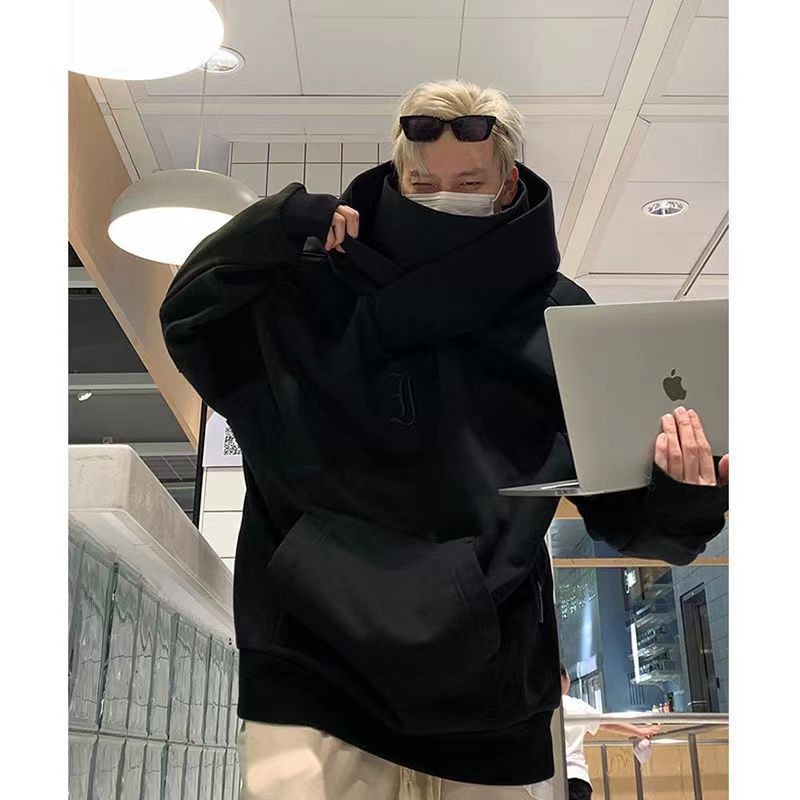 Men's Clothing National Trend New Thickened Sweater Couple Casual Functional Style Jacket High Collar Design Hooded Loose Top Men_voghion.com