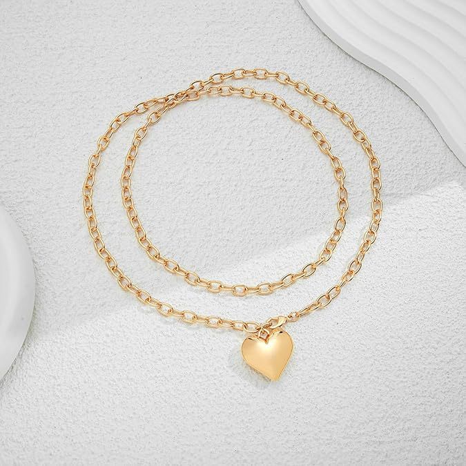 304 Stainless Steel Chain Material Twisted Rope Chain Chain Type Wholesale Jewelry Simple Style Heart Shape 304 Stainless Steel Plating Double Layer Necklaces