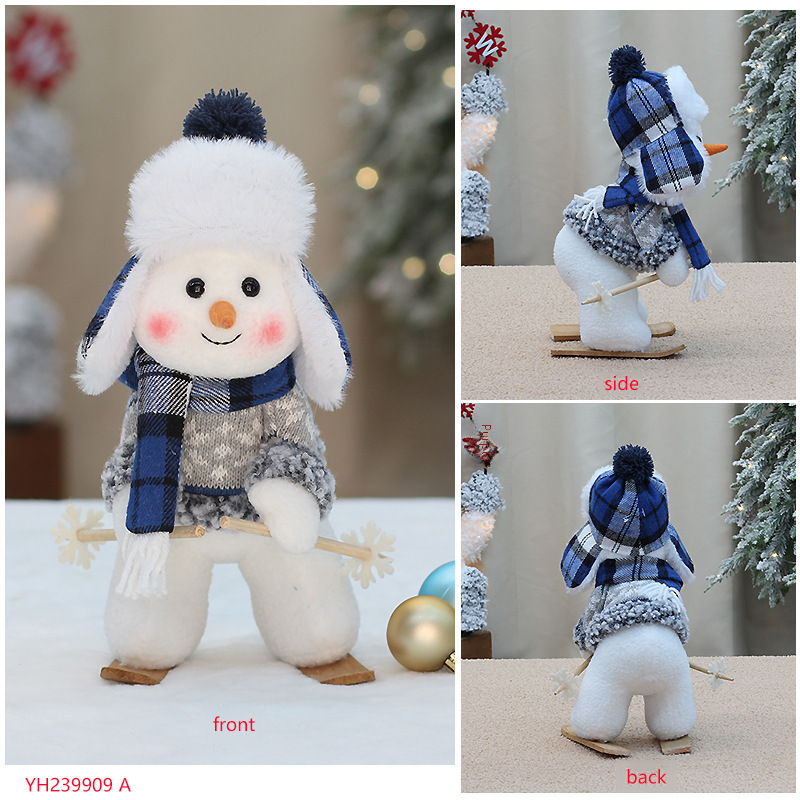 Cross-border Christmas New Blue Fabric Doll Cute Ski Swing Snowman Decorative Ornaments Holiday Gifts_voghion.com