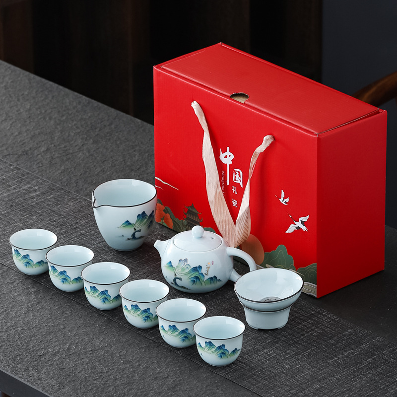 厂家直销青瓷功夫茶具套装陶瓷商务公司活动促销礼品年会送礼LOGO