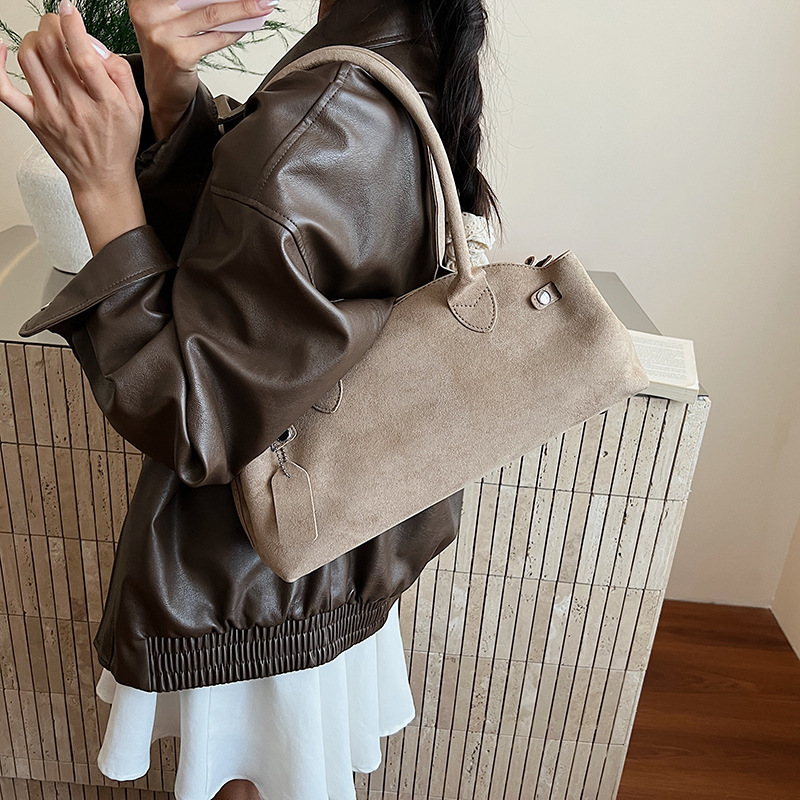 麂皮秋季新款托特包2025女式通勤大容量时尚潮休闲气质单肩包|undefined