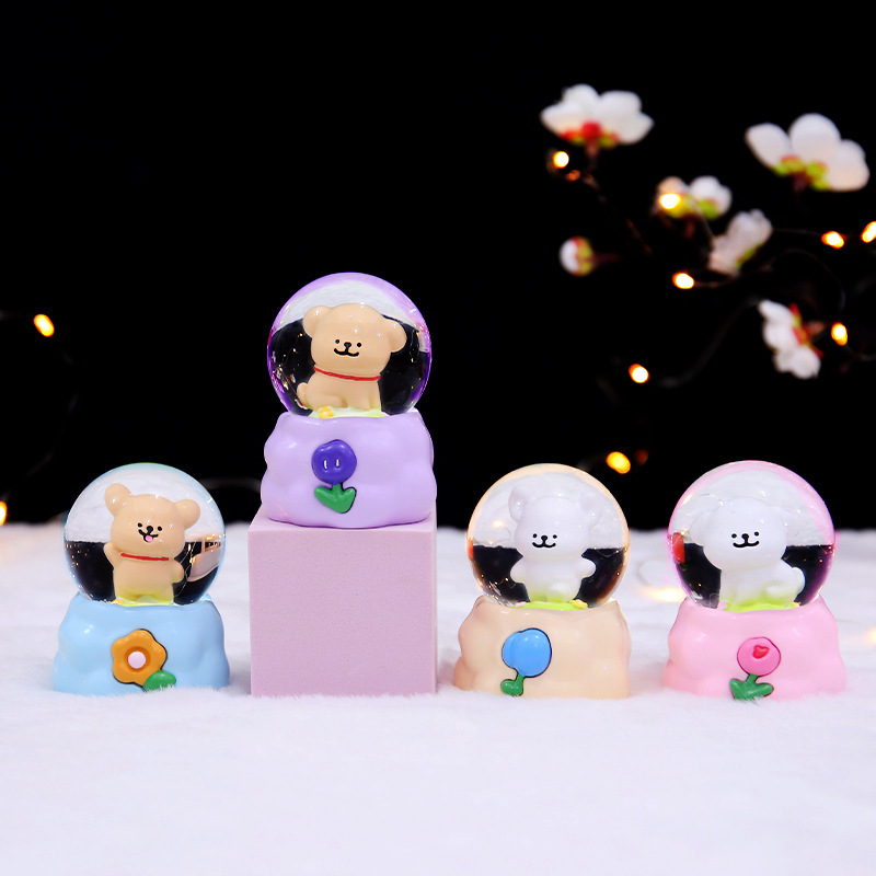 Dibujos Animados lindo Oso de invierno mini bola cristal del agua para niños regalo cumpleaños escritorio decoraciones al por mayor
