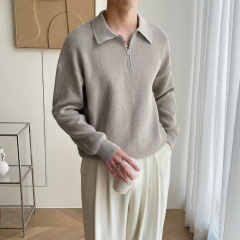 秋冬款日系复古高级感慵懒风翻领针织衫半拉链毛衣男宽松休闲线衣
