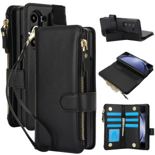 Suitable for Samsung Z Fold7/6/5/4 Multifunctional Mobile Phone Case Wristband Multi-Card Leather Case Pen Bag Flip Protective Cover
