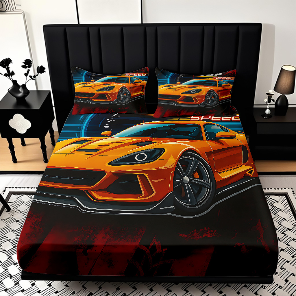 TEMU / JIT moda popular patrón de carreras 3D impresión digital cama de cama de cama kit de ropa de cama fábrica directa