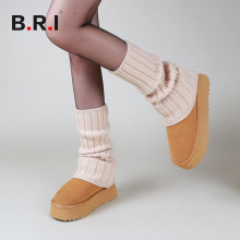 美拉德竖条纹直筒袜套薄通勤简约透气塑形腿套亚文化搭雪地靴袜套