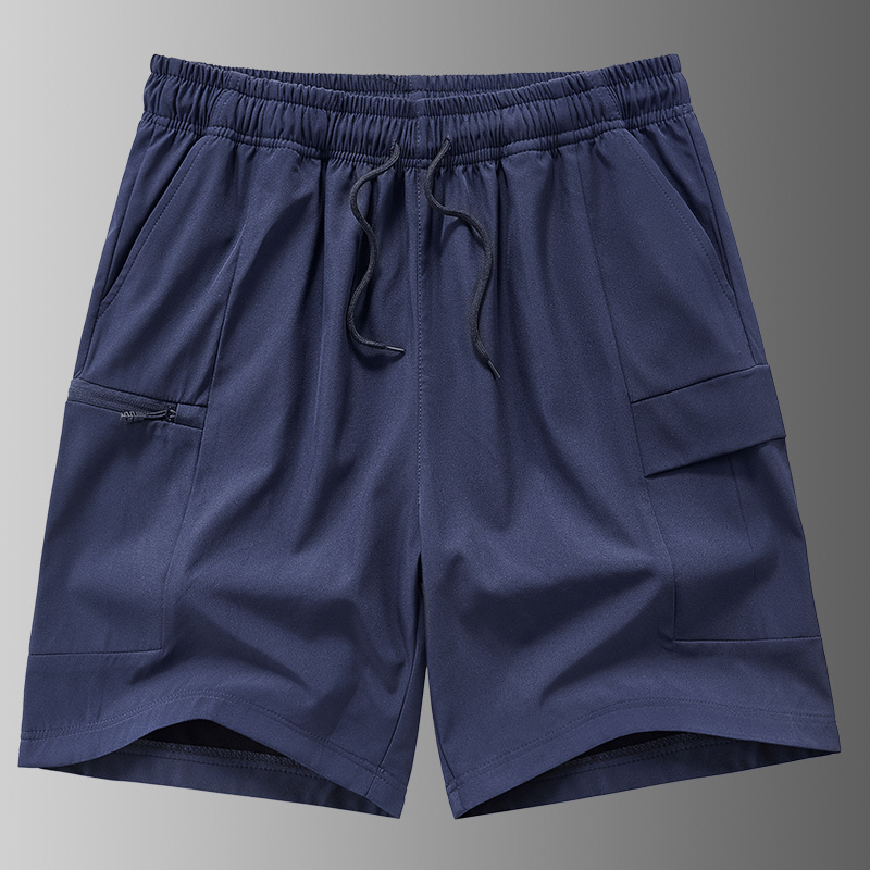 Transfronterizo 2025 verano nuevo multi-bolsillo cremallera pantalones cortos deportivos casuales delgados para hombres fuera