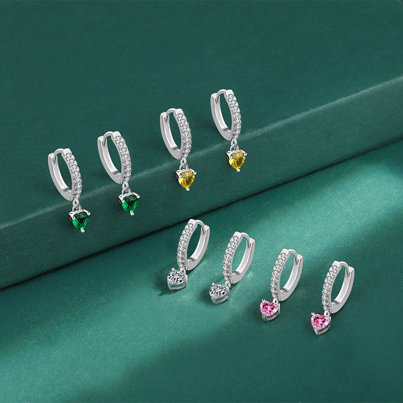 Heart Shape Pattern 1 Pair 925 Sterling Silver Zircon 925 Sterling Silver Earrings Heart Shape Drop Earrings