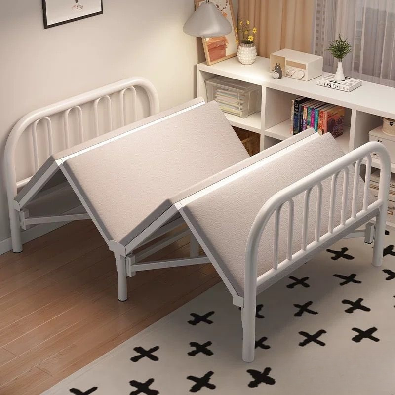 Folding Single Bed Portable Home Reinforced Thickened Iron Frame Dormitory Double Bed Rental Simple Small Bed Hard Board