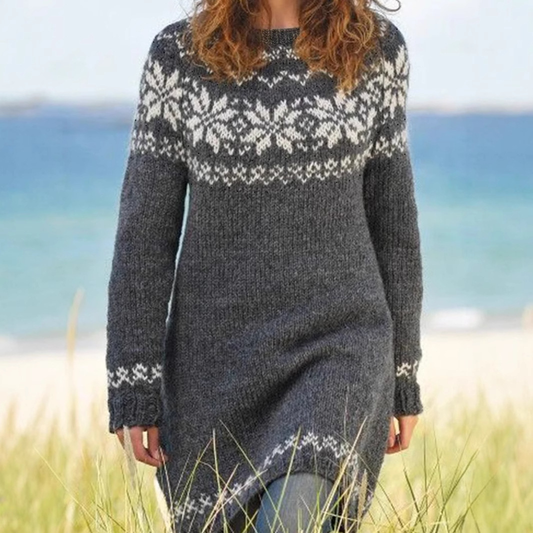 Retro Round Neck Autumn and Winter European and American Cross-border plus size Knitted Women's Long Sleeve Long Knitted Shirt Fashion Pullover Sweater