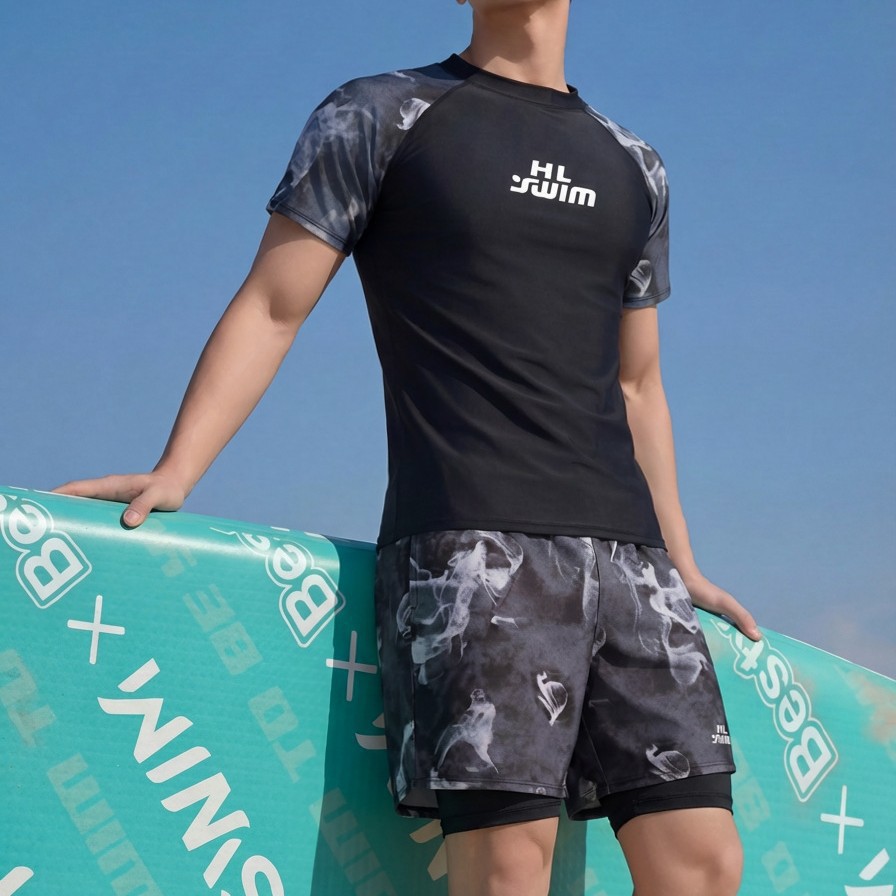 Men's and Boys' Swimsuit Set for Hot Springs, Men's Swimming Top to Prevent Embarrassment, Quick-Drying Swim Trunks, Two-Piece Swimsuit Set