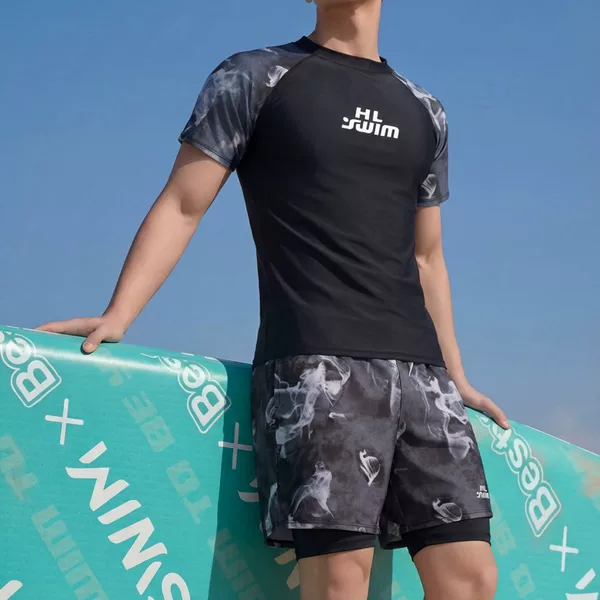 Men's and Boys' Swimsuit Set for Hot Springs, Men's Swimming Top to Prevent Embarrassment, Quick-Drying Swim Trunks, Two-Piece Swimsuit Set