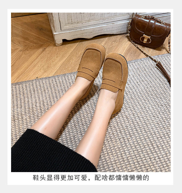 Giày nữ đế mềm tăng chiều cao 5 cm mũi tròn form rộng size lớn — Khaki (toàn dải), Màu mơ (toàn dải), nâu sẫm chi tiết 12