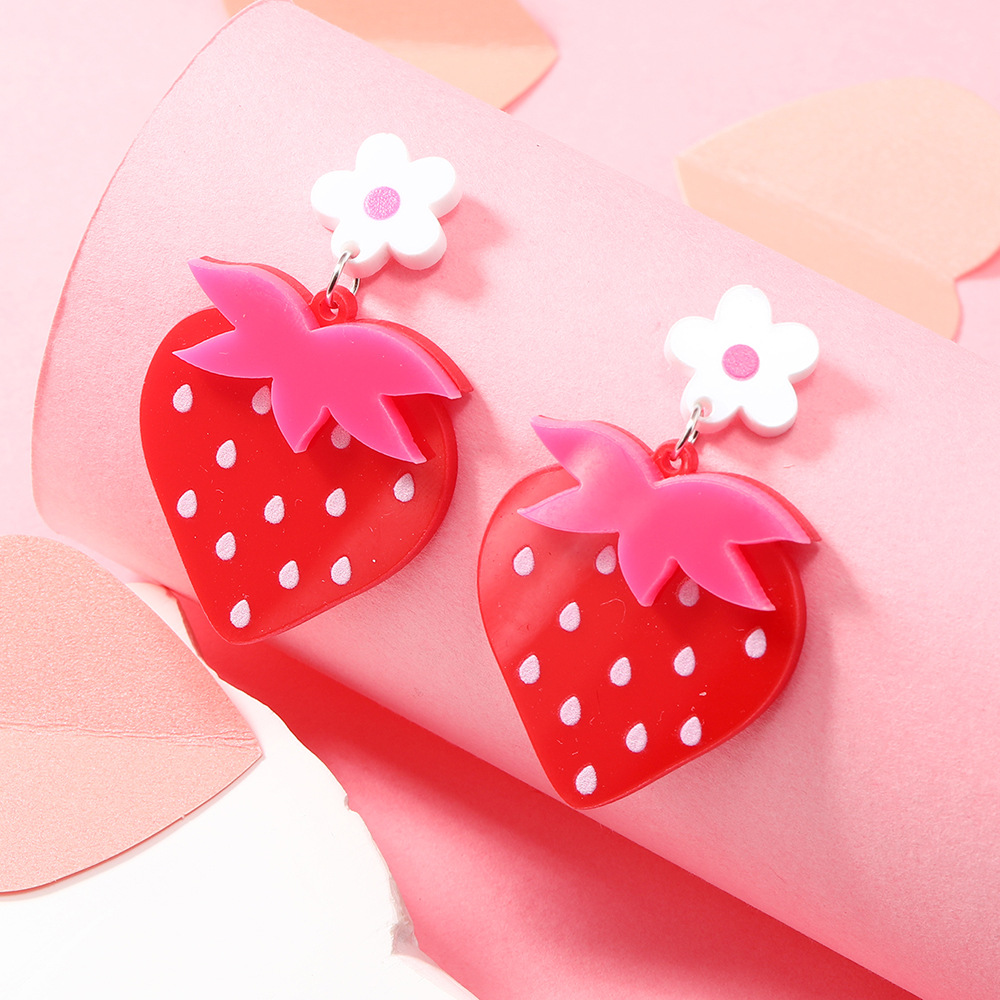 1 Pair Simple Style Flower Strawberry Arylic Drop Earrings display picture 7