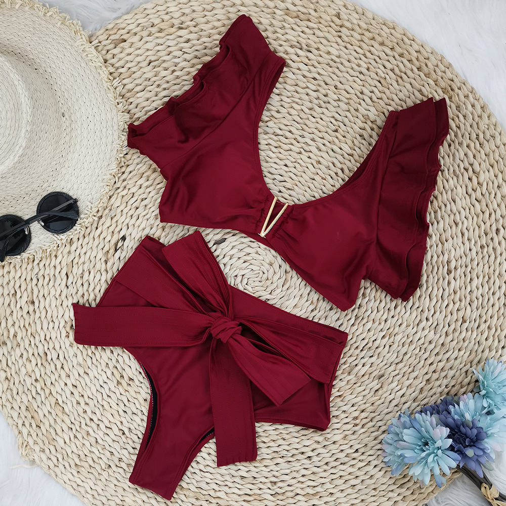 2 Piece Set Quantity Sports Occasion Solid Color Pattern Women'S Solid Color 2 Piece Set Bikinis Swimwear