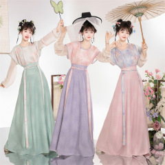 汉服女新中式唐制唐褙子夏圆领衫齐腰八破裙日常