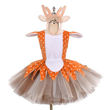 跨境新品女童麋鹿角色扮演网纱连衣裙欧美圣诞万圣节派对装扮服饰