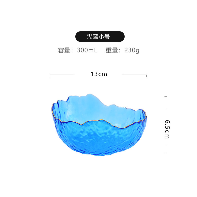 Venta al por mayor estilo nórdico patrón de martillo transparente borde dorado ensaladera de vidrio hogar plato de fruta de postre de alto aspecto vegetal