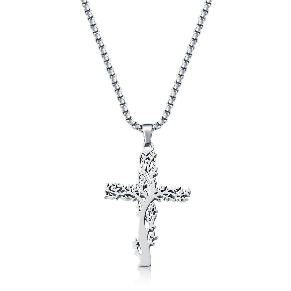 Collier pendentif croix en acier inoxydable pour homme, style hip-hop, avec chaîne à perles polyvalente._voghion.com