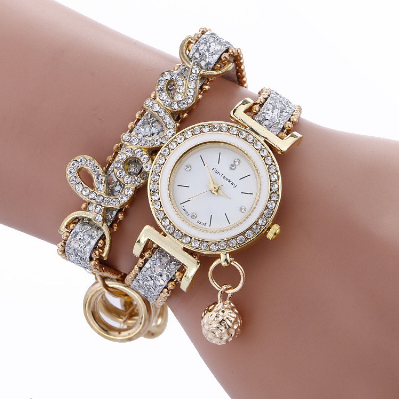 Women Diamond Leather Bracelet Quartz Wr...