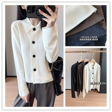 高端巴素兰羊毛正肩POLO领翻领衬衫上衣长袖针织开衫衬衣外套女秋