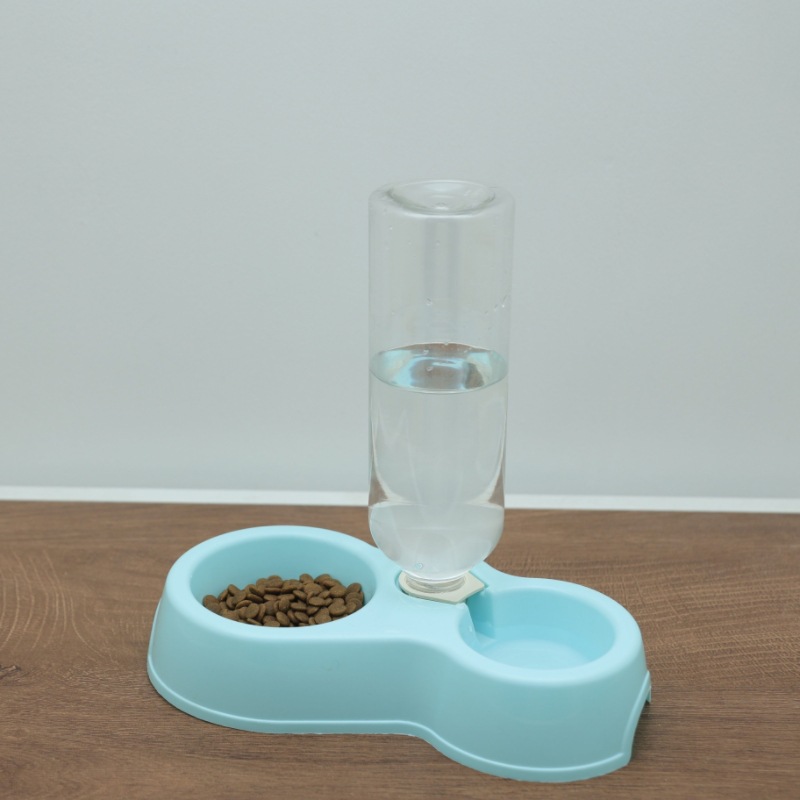 Tigela dupla automática de água potável (azul) com garrafa