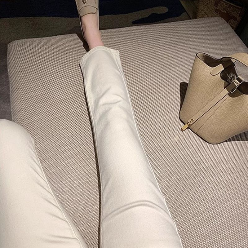 Off-White Straight-Leg Spring-Summer Women's Jeans 2025 New High-Waisted Stretchy Apricot-Colored Cigarette Pants Off-White Straight-Leg Spring-Summer Women's Jeans 2025 New High-Waisted Stretchy Apricot-Colored Cigarette Pants