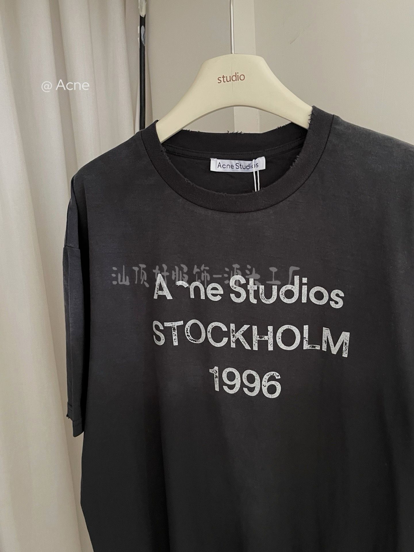 {天井版} 25夏の新型AC復古黒tee半袖1996文字丸襟百合男女モデル