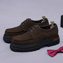 新款反绒牛皮男鞋真皮百搭真皮工作牛里厚底增高休闲商务正装皮鞋