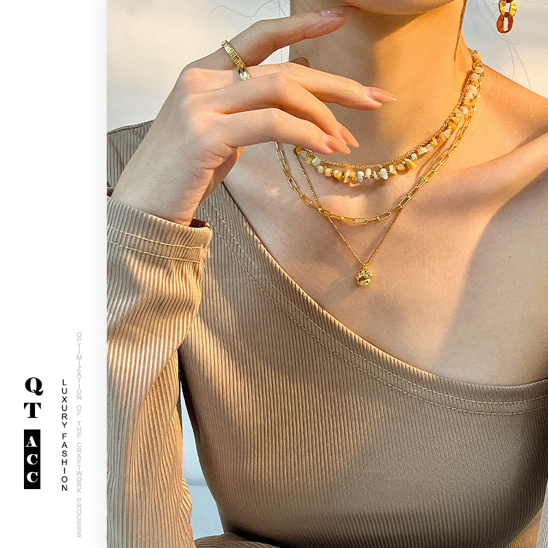 Original lindo gatito animal collar de acero de titanio conchas colgante de mujer joyas de alta calidad de oro 18K joyas
