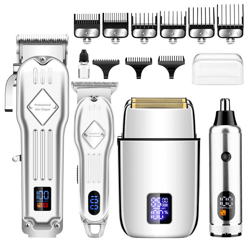 Cuatro piezas de corte de pelo eléctrico conjunto de tijeras eléctricas profesionales de metal para hombres afeitar eléctrico aparato de pelo nasal doméstico