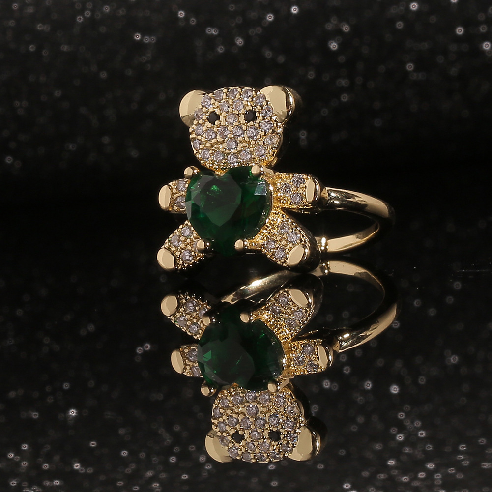 European and American New Fashion Ornament Supply Love Bear Ring Color Zircon Ring Womenu0027s Elega