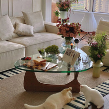 新品法式客厅家用桌复古中式茶几桌可移动小户型实木玻璃沙发边几