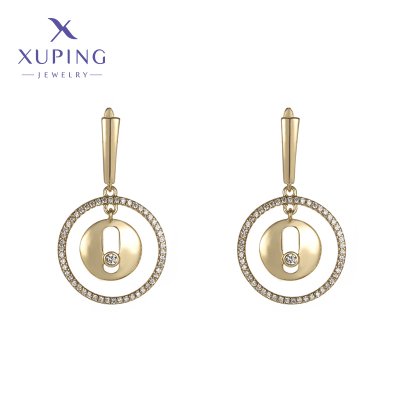 Xuping estilo europeo y americano de moda media y larga geometría pendientes redondos auriculares ligeros de lujo de alto grado de sensibilidad en forma de D para mujeres