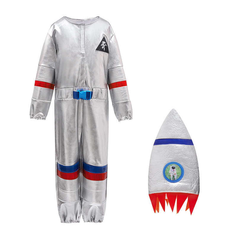 Deportes traje espacial de los niños traje espacio plata traje piloto cos traje rendimiento profesional juego de rol