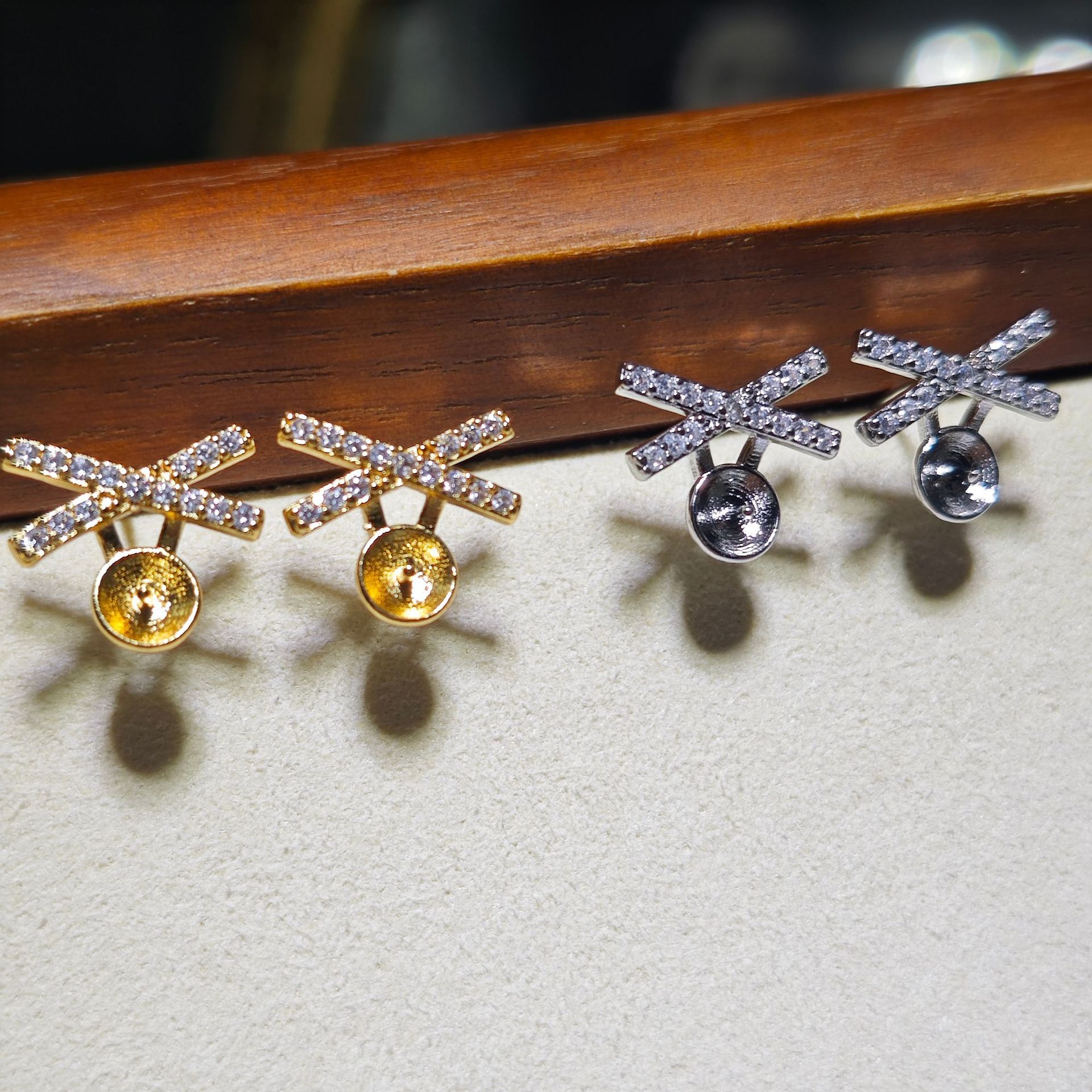 diy ear stud accessories sterling silver needle zhao lusi same style high color pearl ear studs empty holder earrings wholesale