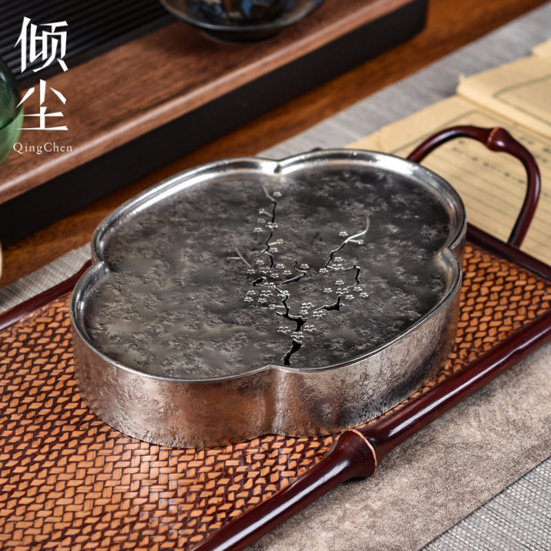 Vintage Hammered Tin Dry Tea Tray, Tea Ceremony Accessories, Chinese Tea Coaster, Tea Set Tray, Simple Tea Mat Decoration