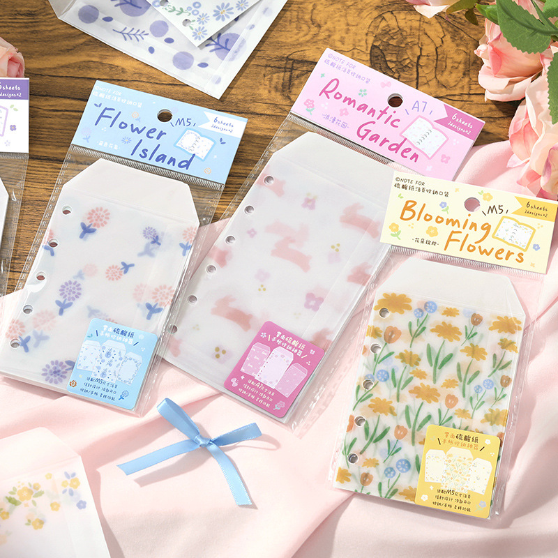 NOTE FOR Bolsillo de almacenamiento de hojas sueltas de papel de ácido sulfúrico Little Spring Day Series M5/A7 Bolsa de almacenamiento de sobres transparentes