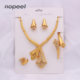 NOPEET Dubai 24K Jewelry Set African Bride Wedding Jewelry Necklace Bracelet Earring Ring Four Piece Set