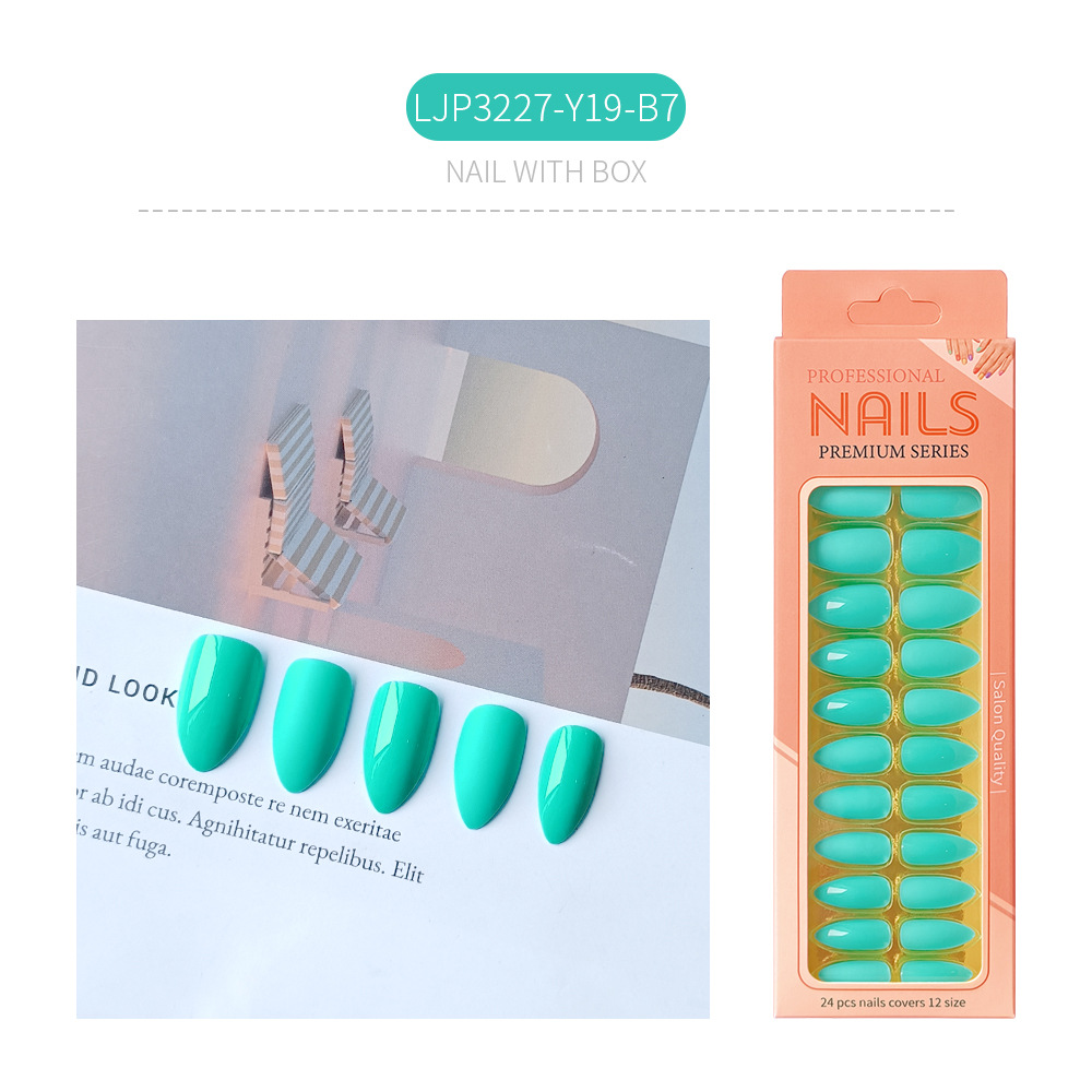 Uñas postizas removibles de color sólido brillante, 24 piezas, puntas de uñas largas en forma de almendra en una caja de papel, uñas de longitud media para decoración de uñas.