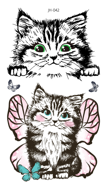 Protección del medio ambiente a prueba de agua sudor desechable lindo gato divertido tatuaje pegatinas cicatriz personalizada cubriendo fresco hombres y mujeres tatuaje