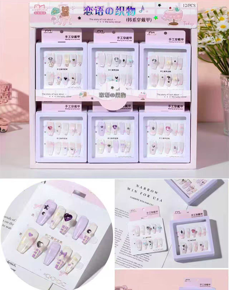 Nuevo desgaste de la serie de mariposa de uñas etiquetas de uñas niñas caja de almacenamiento transparente etiquetas de uñas falsas niñas etiquetas de uñas cortas