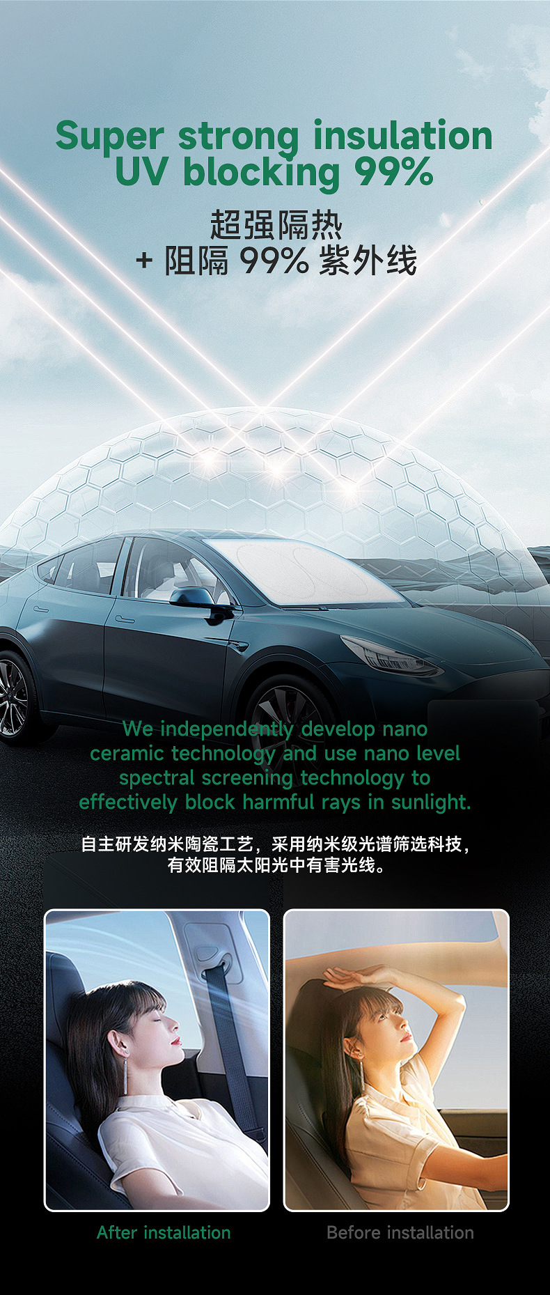 Car Pet Window Glass Film, Heat-Insulating Solar Film, Explosion-Proof, Sun Protection, High-Definition Car Heat-Insulating Film, Anti-Ultraviolet