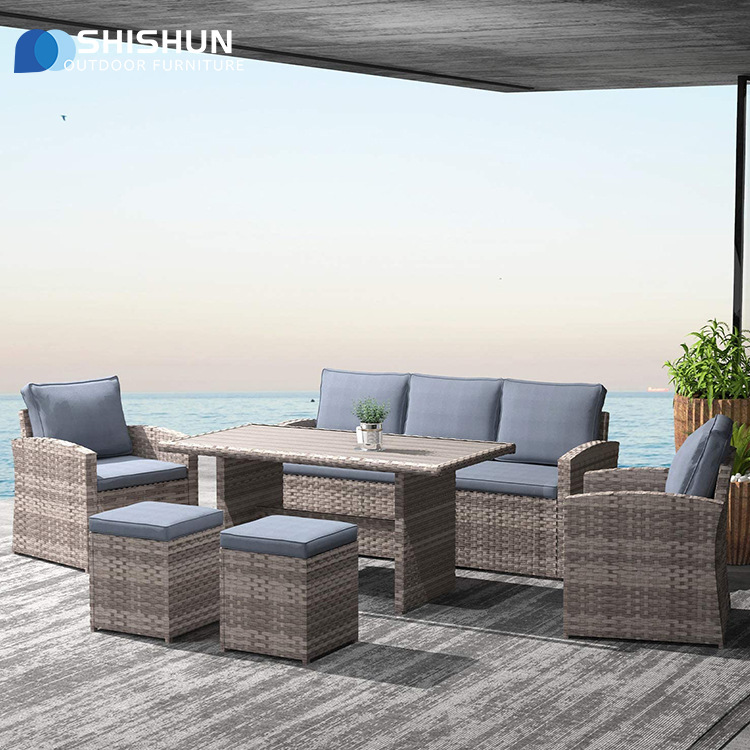 Outdoor Villa Terrace Rattan Sofa Courtyard Garden Waterproof and Sun-Proof Rattan Sofa Four-Piece Set Hotel Bed and Breakfast Sofa