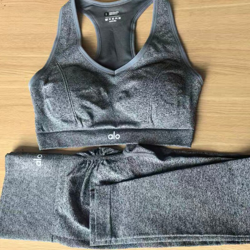 Alo Same Style Cross-Border Detachable Shockproof Sports Vest Tight-Fitting Yoga High-Waist Butt-Lifting Yoga Fitness Sports Set