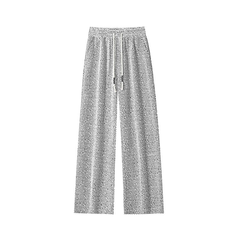 Lässige Freizeithose im Stil des alten Geldes für Frühling/Herbst: Amerikanischer Retro-Stil mit Zebramuster, gerades Bein, locker geschnitten, mit Kordelzug, Unisex._voghion.com