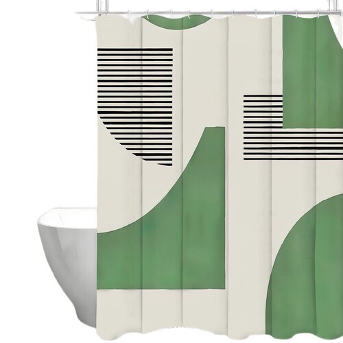 TEMU Cross-border E-commerce Customizable Photo Creative Geometric Color-blocked Striped Shower Curtain for the USA, Europe, and North America