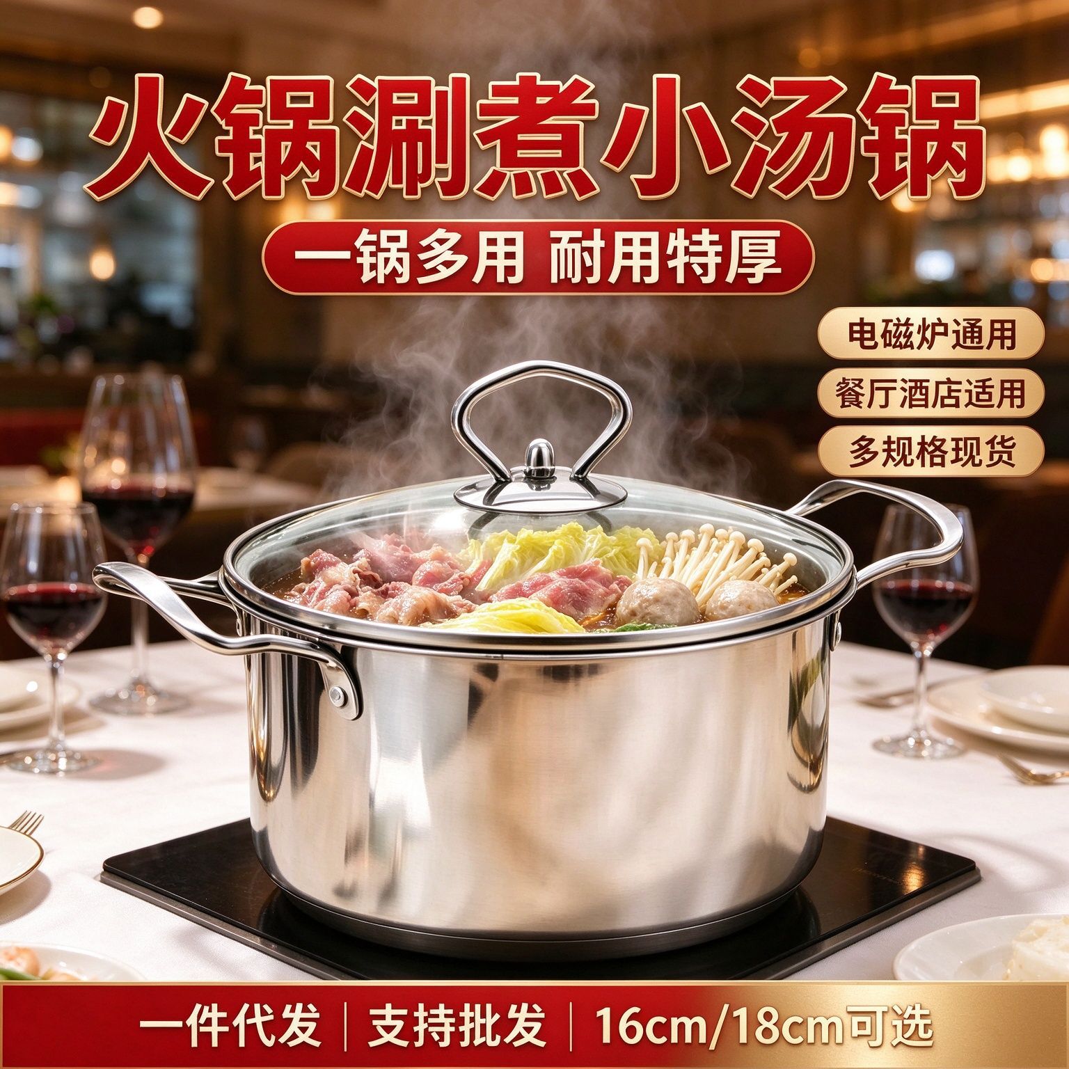 特厚不锈钢双耳小汤锅家用餐厅小煮锅电磁炉通用火锅涮煮一锅代发 日用餐厨饮具厂家批发实拍图