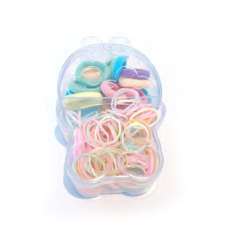 Invierno nuevo color transparente en caja cuerda de pelo accesorios para el cabello dos en uno joyería de las niñas anudadas dos yuanes tienda de tocado al por mayor