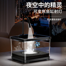 阔庭造景生态斗鱼缸桌面创意小鱼缸带灯水族箱透明塑料金鱼缸小型
